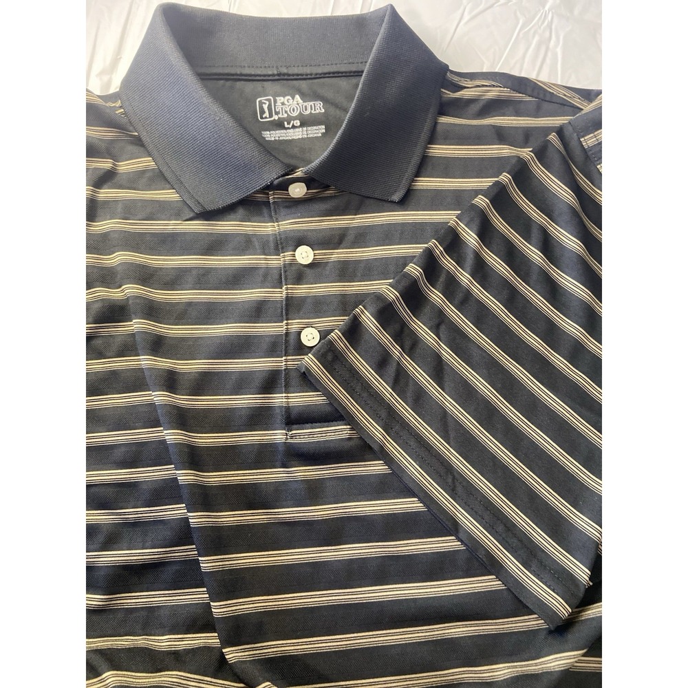 Men's PGA Tour Black Striped Tagless Lightweight‎ Golf/Activewear Shirt-Size XL